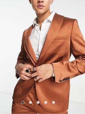 Twisted Tailor - asos - Men's Satin Copper Blazer Suit Jacket